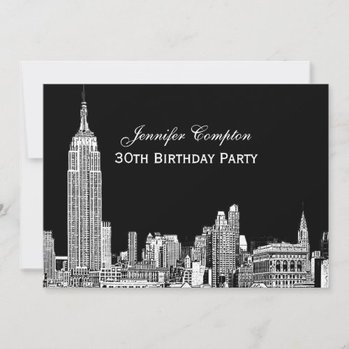 NYC Skyline 01 Etched DIY BG Color Birthday Party Invitation
