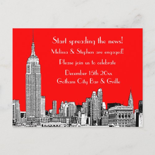 NYC Skyline 01 Etched DIY BG Color Engagement 2 Invitation Postcard