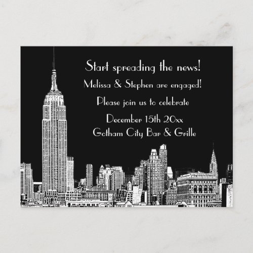 NYC Skyline 01 Etched DIY BG Color Engagement Announcement Postcard