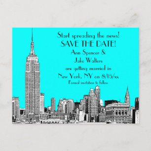 NYC Skyline 01 Etched DIY BG Color Save the Date Announcement Postcard