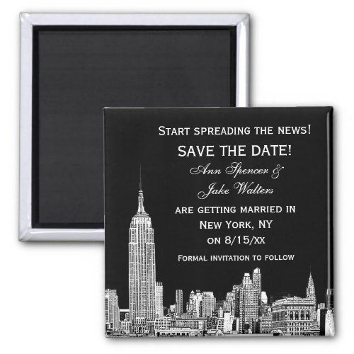 NYC Skyline 01 Etched DIY BG Color Save the Date Magnet