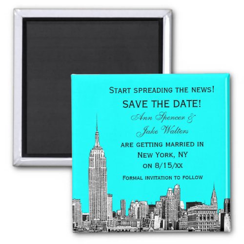NYC Skyline 01 Etched DIY BG Color Save the Date Magnet