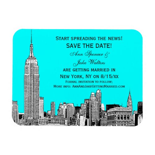 NYC Skyline 01 Etched DIY BG Color Save the Date Magnet