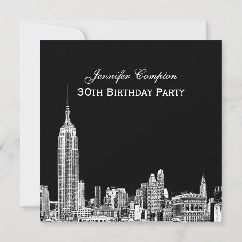 NYC Skyline 01 Etched DIY BG Color SQ Birthday Pty Invitation