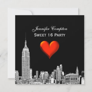 NYC Skyline 01 Etched DIY BG Color SQ Sweet 16 Invitation