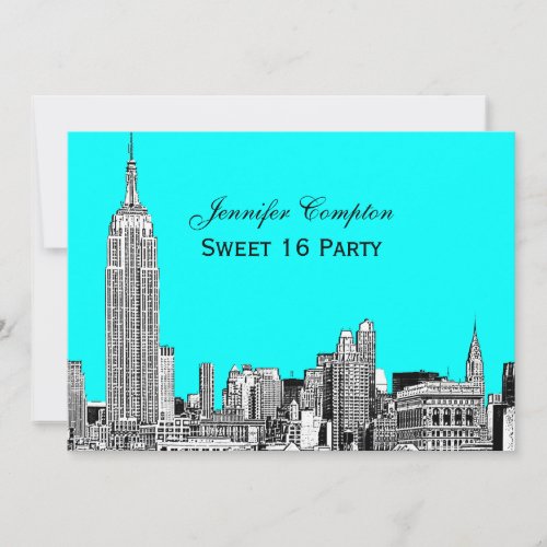 NYC Skyline 01 Etched DIY BG Color Sweet 16 Party Invitation