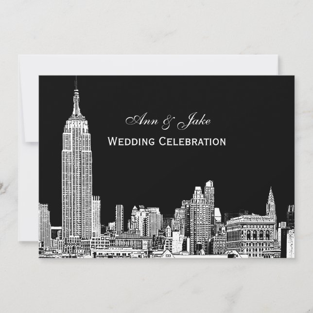 NYC Skyline 01 Etched DIY BG Color Wedding Invite (Front)