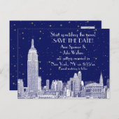 NYC Skyline 01 Etched DIY BG Starry Save the Date Announcement Postcard (Front/Back)