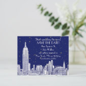 NYC Skyline 01 Etched DIY BG Starry Save the Date Announcement Postcard (Standing Front)
