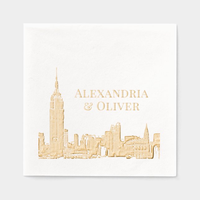 NYC Skyline 01 Etched Look Wedding New York City Foil Napkins (Front)