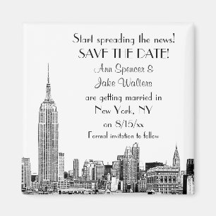 NYC Skyline 01 Etched Save the Date Magnet