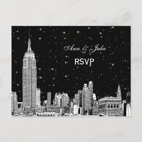 NYC Skyline 01 Etched Starry White RSVP 1 Invitation Postcard