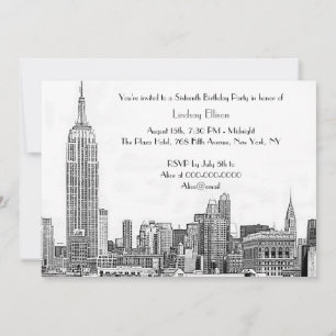 NYC Skyline 01 Etched Sweet 16 Party Invitation