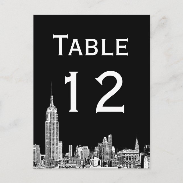 NYC Skyline 01 Etched Table Number Card (Front)