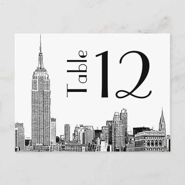 NYC Skyline 01 Etched Table Number Card (Front)