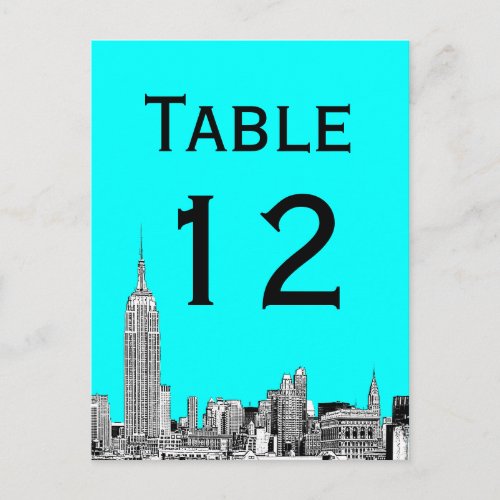 NYC Skyline 01 Etched Table Number Card