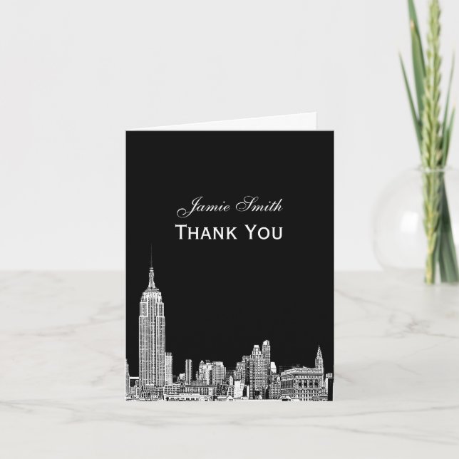 NYC Skyline 01 Etched Thank You Card (Front)
