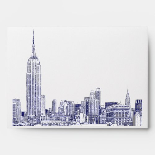 NYC Skyline 01 Etched White A7 5x7 Blue Envelope