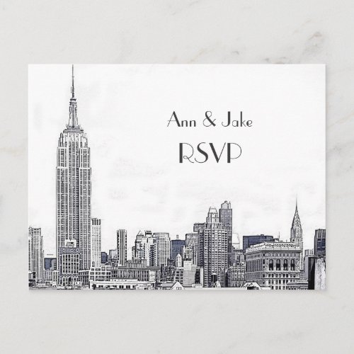 NYC Skyline 01 Etched White RSVP 1 Invitation Postcard