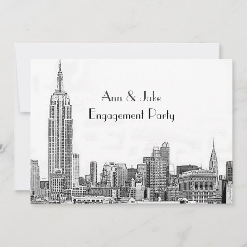 NYC Skyline 01 Etched Wht Engagement Party Personalized Invites