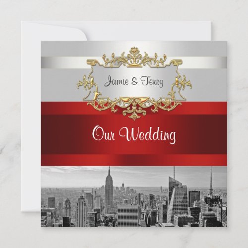 NYC Skyline 05 White Red Wedding Invite