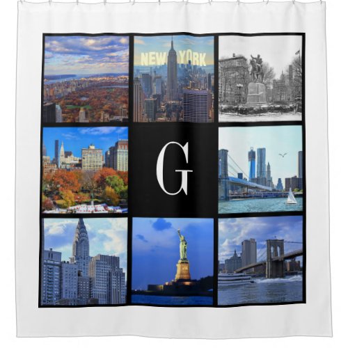 NYC Skyline 8 Image Photo Collage 2 DIY BG Shower Curtain