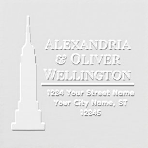 NYC Skyline Art Deco ESB Couple Name Address Embosser