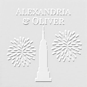 NYC Skyline Art Deco ESB Fireworks Couple Names Embosser