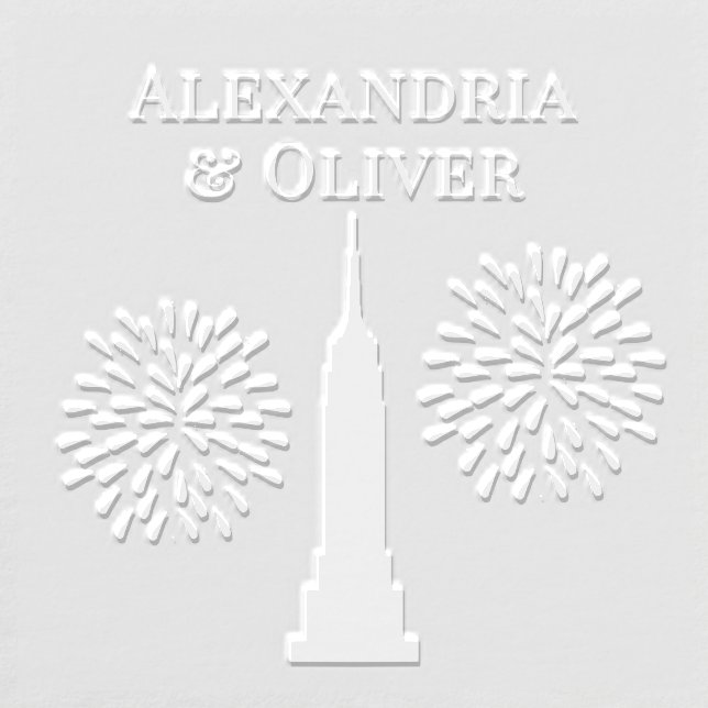 NYC Skyline Art Deco ESB Fireworks Couple Names  Embosser (Design)