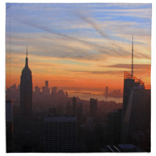 NYC skyline at sunset, Blue, Gold, Orange sky Cloth Napkin