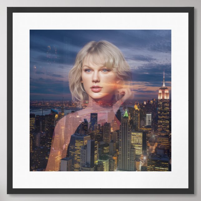 NYC skyline backdrop and a movie star  Framed Art (Framed Front)