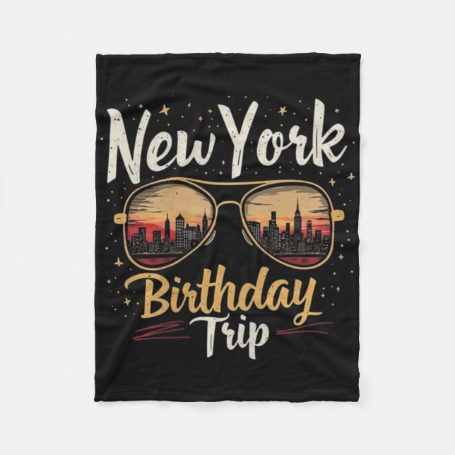 Nyc Skyline Birthday New York Trip Celebration Des Fleece Blanket (Front)
