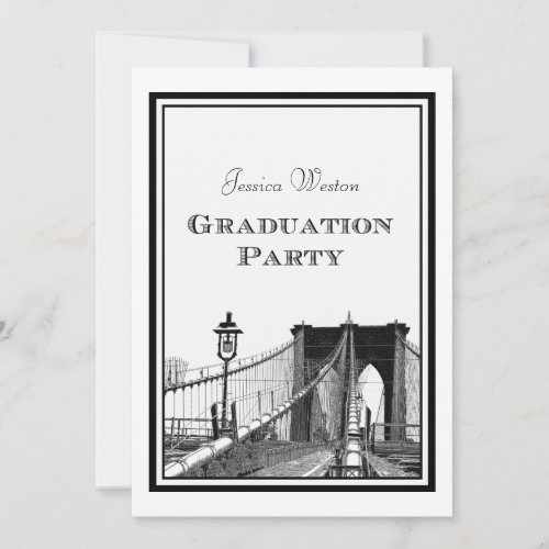 NYC Skyline Bklyn Bridge 1R Etched Graduation Invitation