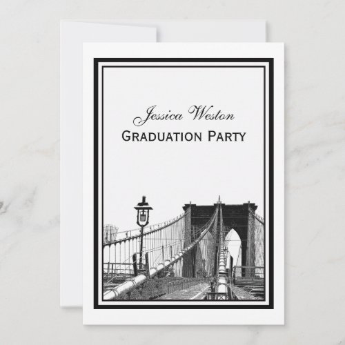 NYC Skyline Bklyn Bridge 2 Etched Graduation Invitation