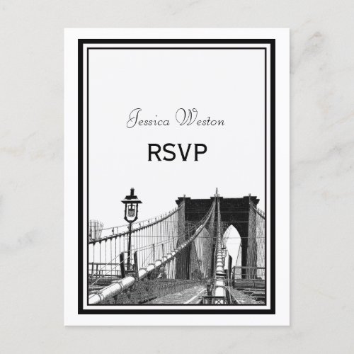 NYC Skyline Bklyn Bridge 2 Etched RSVP 1 Invitation Postcard