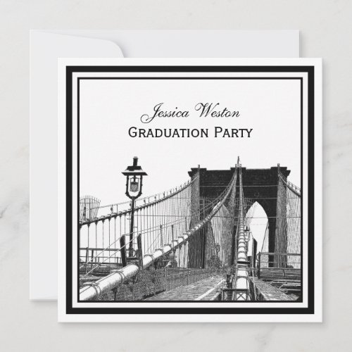 NYC Skyline Bklyn Bridge 2 Etched SQ Graduation Invitation