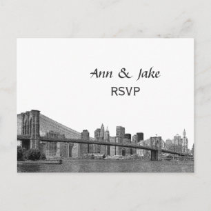 NYC Skyline Bklyn Bridge Etched #2H RSVP Invitation Postcard