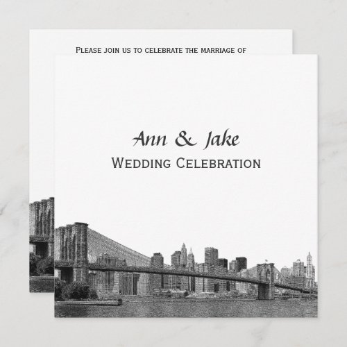 NYC Skyline Bklyn Bridge Etched 2SQ Wedding Invitation