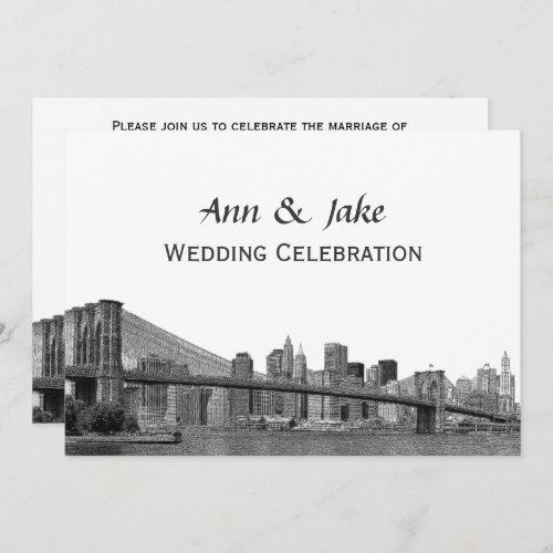 NYC Skyline Bklyn Bridge Etched 2SQH Wedding Invitation