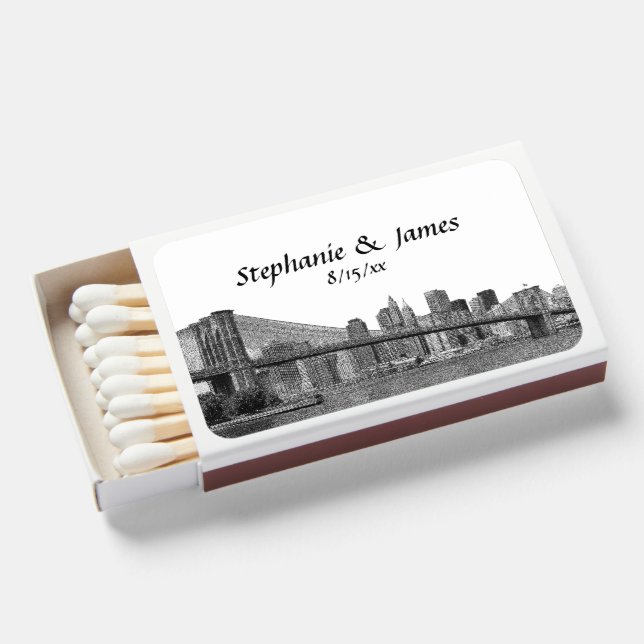 NYC Skyline Bklyn Bridge Etched Matchboxes (Front Open)