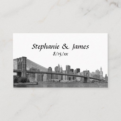 Customizable NYC Skyline Bklyn Bridge Etched Place Cards Business Card