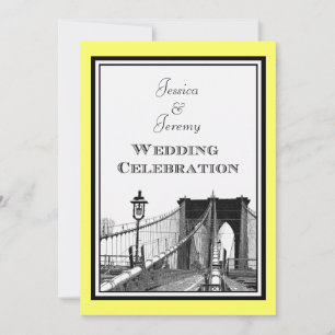 NYC Skyline Brooklyn Bridge #1 Etched Wedding Invitation