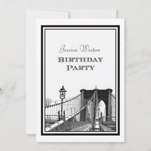 NYC Skyline Brooklyn Bridge 2 DIY Birthday Party Invitation
