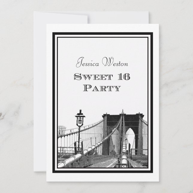 NYC Skyline Brooklyn Bridge #2 DIY Sweet 16 Invitation (Front)