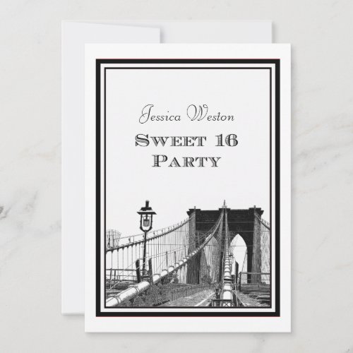 NYC Skyline Brooklyn Bridge 2 DIY Sweet 16 Invitation