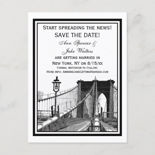 NYC Skyline Brooklyn Bridge 2 Save the Date Announcement Postcard