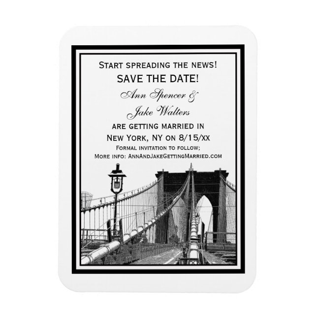 NYC Skyline Brooklyn Bridge #2 Save the Date Magnet (Vertical)
