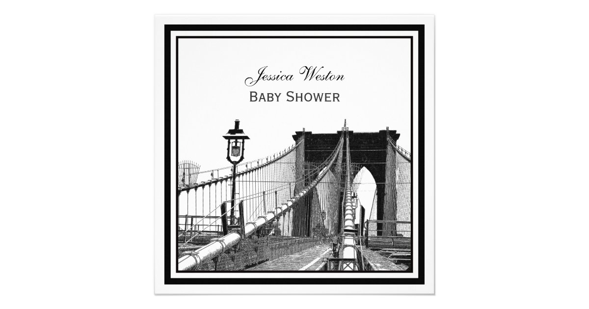 Nyc Skyline Brooklyn Bridge 2 Sq Baby Shower Personalized