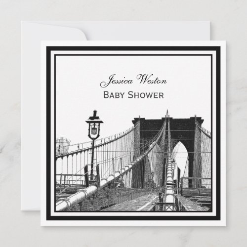 NYC Skyline Brooklyn Bridge #2 SQ Baby Shower Personalized Announcement