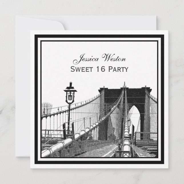 NYC Skyline Brooklyn Bridge #2 SQ Sweet 16 Party Invitation (Front)